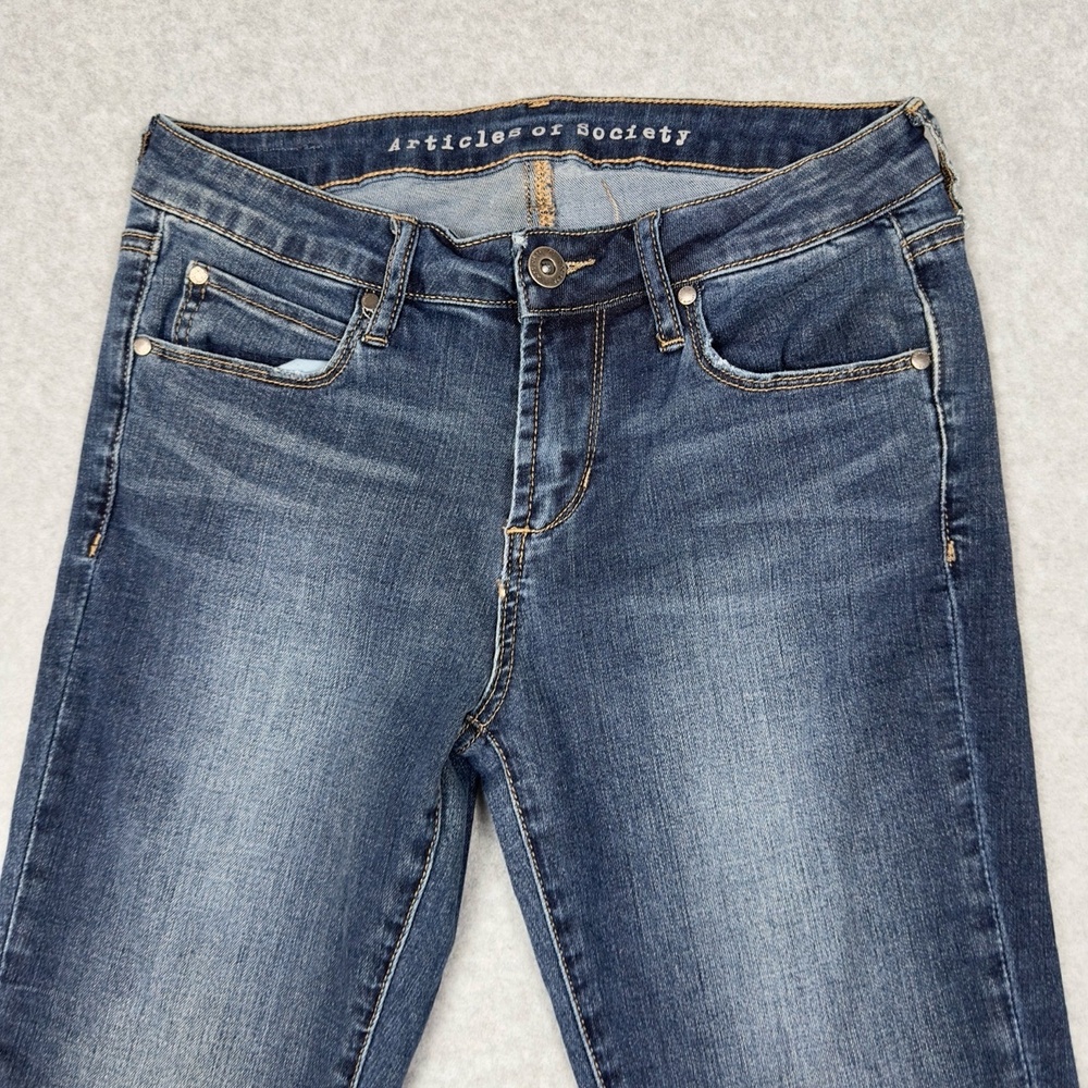 Articles Of Society‎ Jeans Womens 26 Skinny Dark Wash Frayed Hem Blue Denim - Picture 3 of 14
